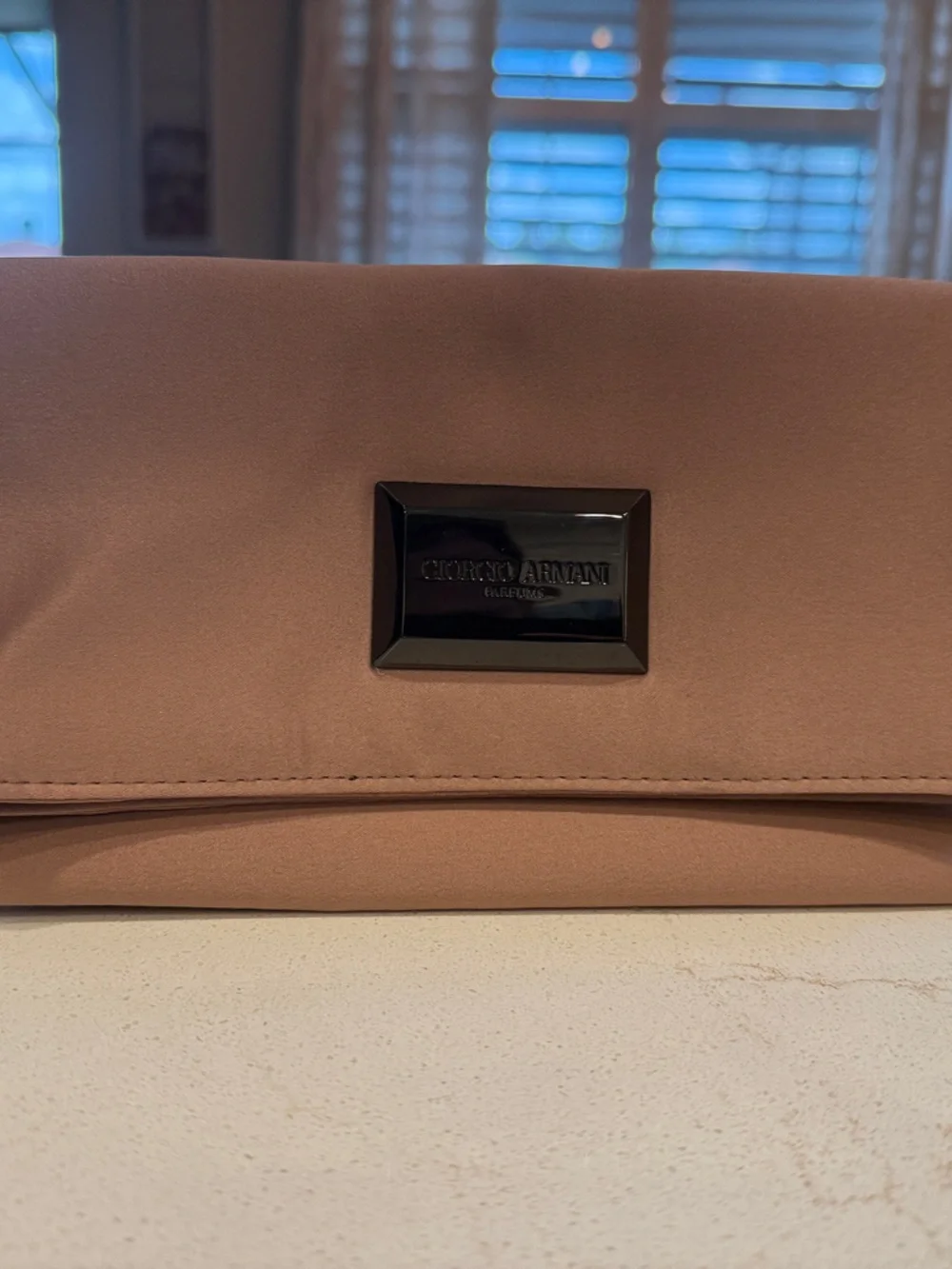 Giorgio Armani Dusty Rose Cosmetic Clutch with Black Logo Plaque